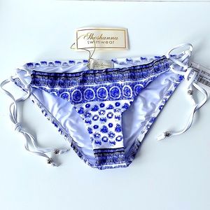 SHOSHANNA S blue coral reef bikini separates marine sky silver bead bottoms NWT